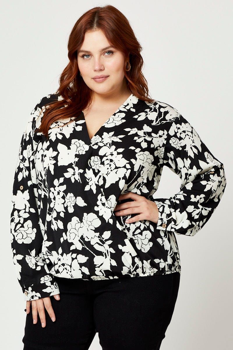Floral Prt Wrap Front Blouse V-Neck Long Sleeve For Women By You And All
