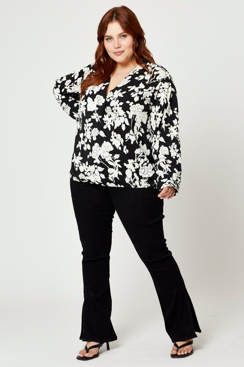 Floral Prt Wrap Front Blouse V-Neck Long Sleeve For Women By You And All