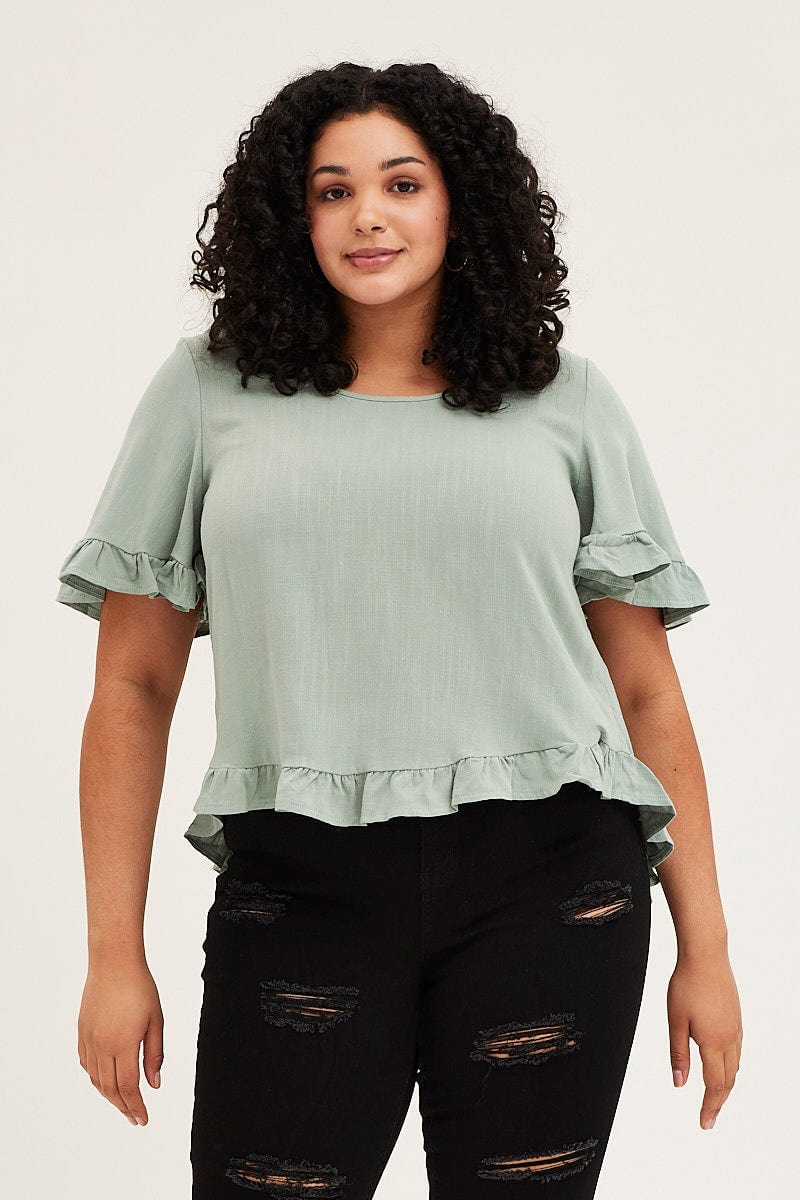 Plus Size Green Shell Top V-Neck Sleeveless Linen Blend |You + All ...