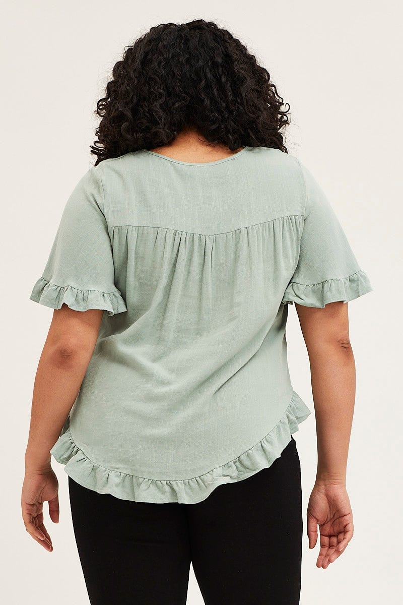 Plus Size Green Shell Top V-Neck Sleeveless Linen Blend |You + All ...