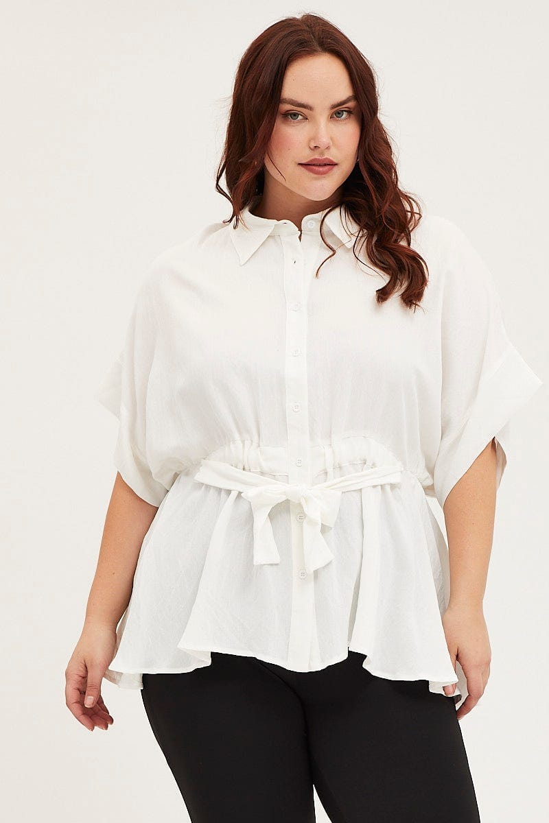 White Shirt Short Sleeve Tie Front For Women By You And All