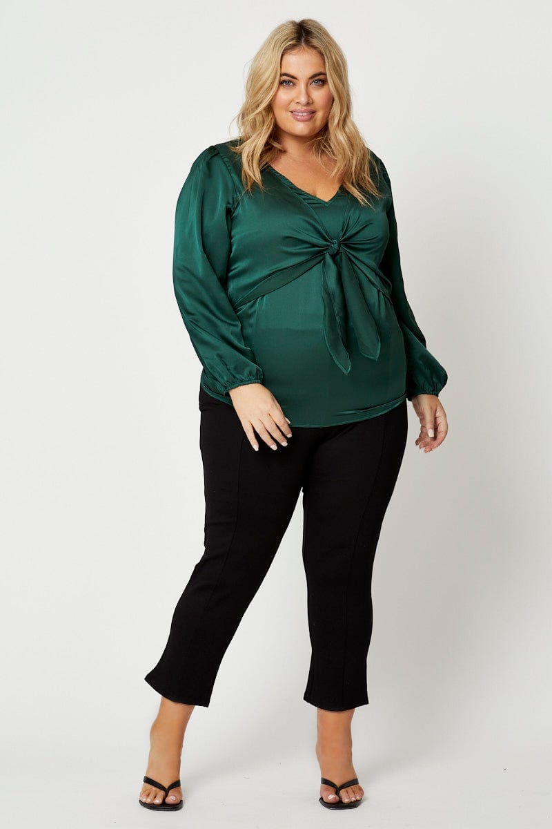 Green Peplum Top Long Sleeve Tie Front For Women By You And All