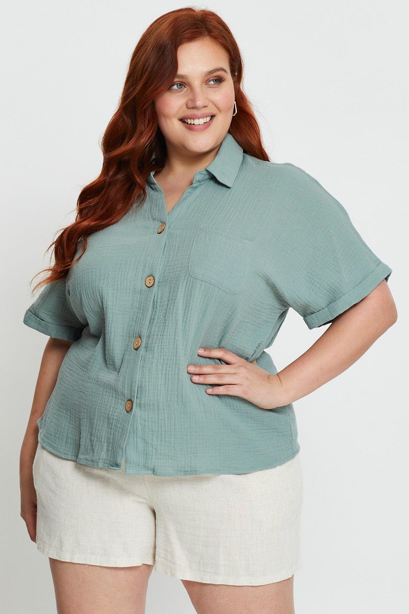 Mint Plus Linen Look Shirt For Women By You And All