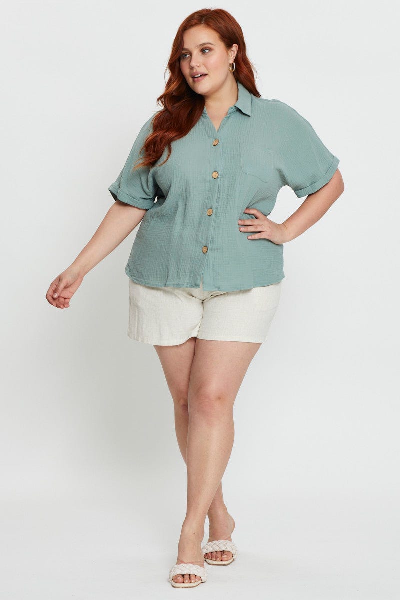 Mint Plus Linen Look Shirt For Women By You And All