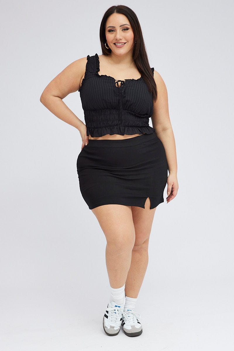 Black Ruched Top Sleeveless Textured for YouandAll Fashion