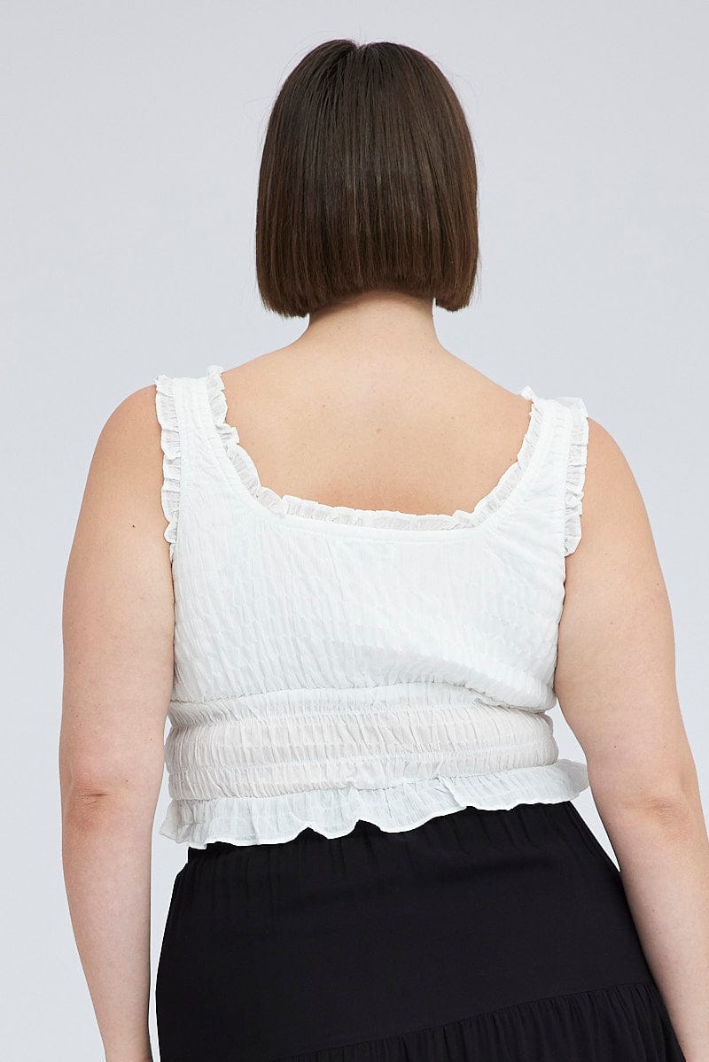 White Ruched Top Sleeveless Textured for YouandAll Fashion