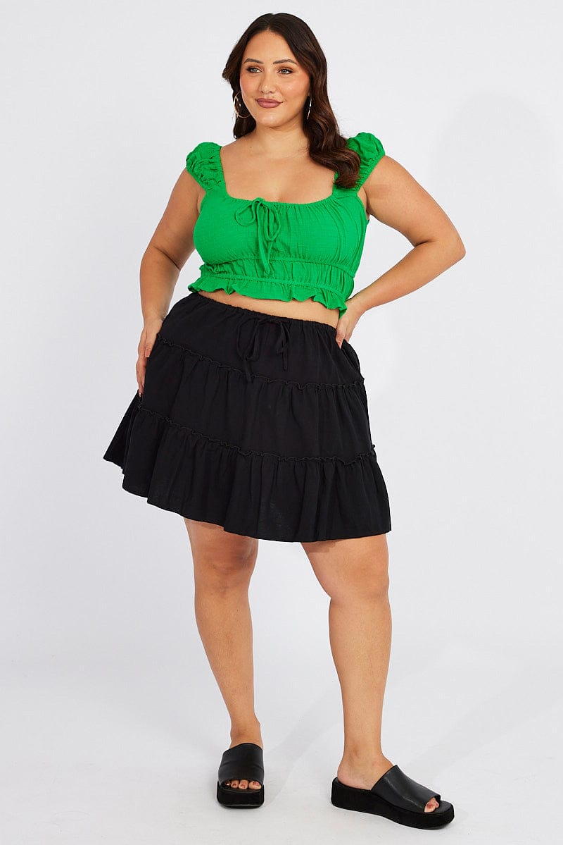 Green Crop Top Short Sleeve Ruched for YouandAll Fashion