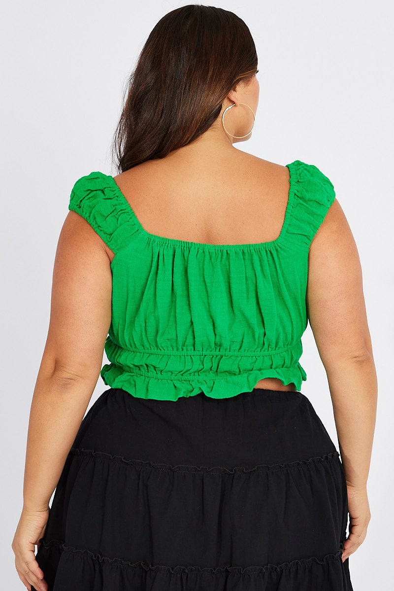 Green Crop Top Short Sleeve Ruched for YouandAll Fashion