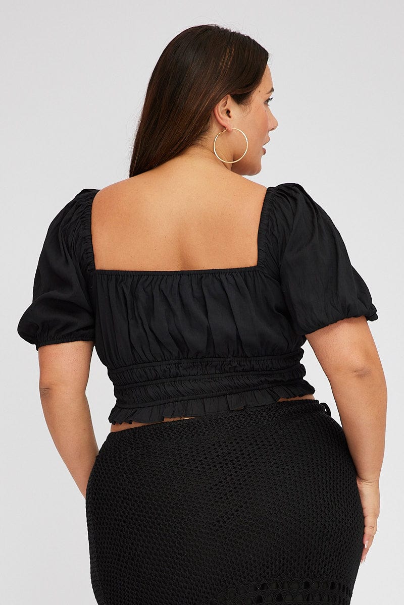 Black Peplum Top Short Sleeve Ruched Bust for YouandAll Fashion