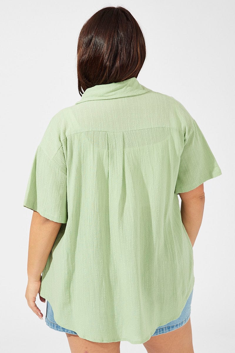 Green Relaxed Shirt Short Sleeve Textured for YouandAll Fashion