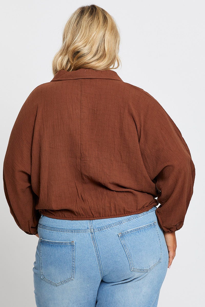 Brown Textured Shirt Off  Long Sleeve for Women by You and All