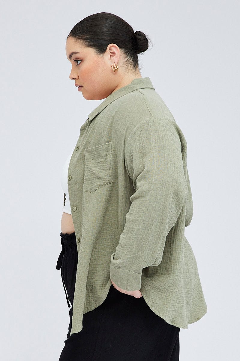 Green Relaxed Shirt Long Sleeve for YouandAll Fashion