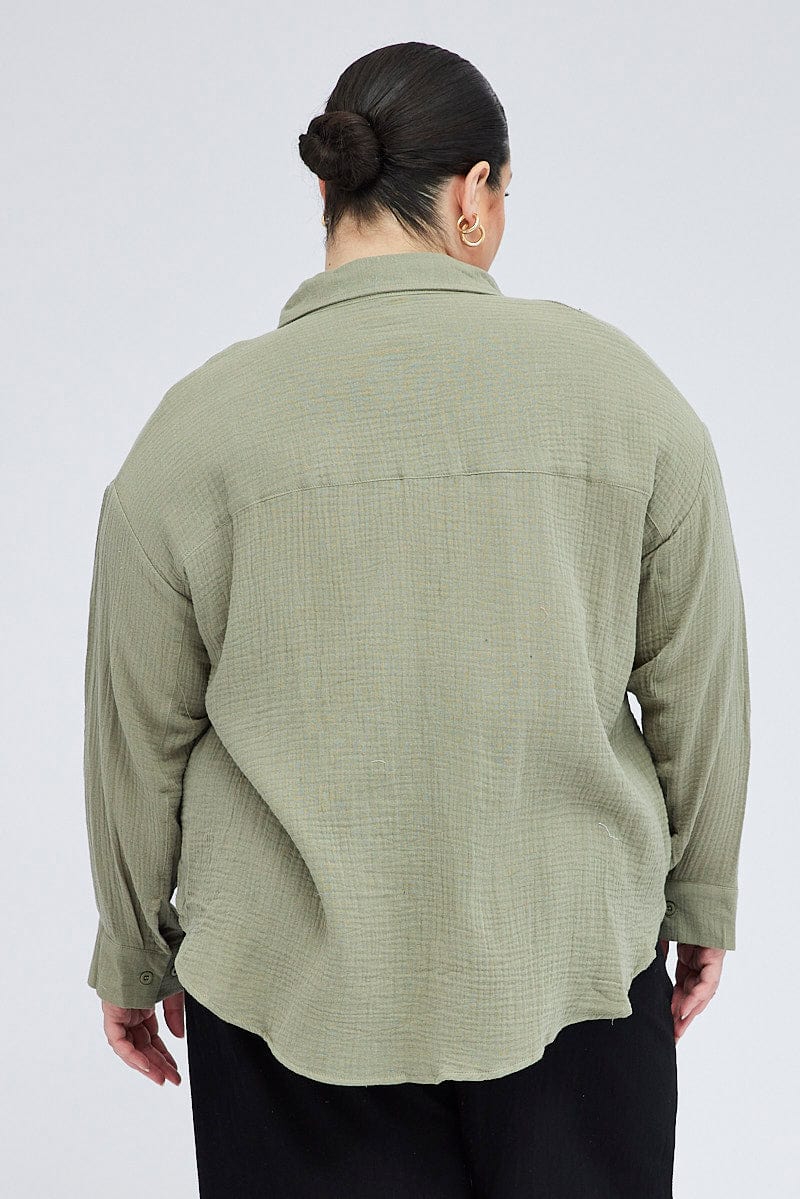 Green Relaxed Shirt Long Sleeve for YouandAll Fashion