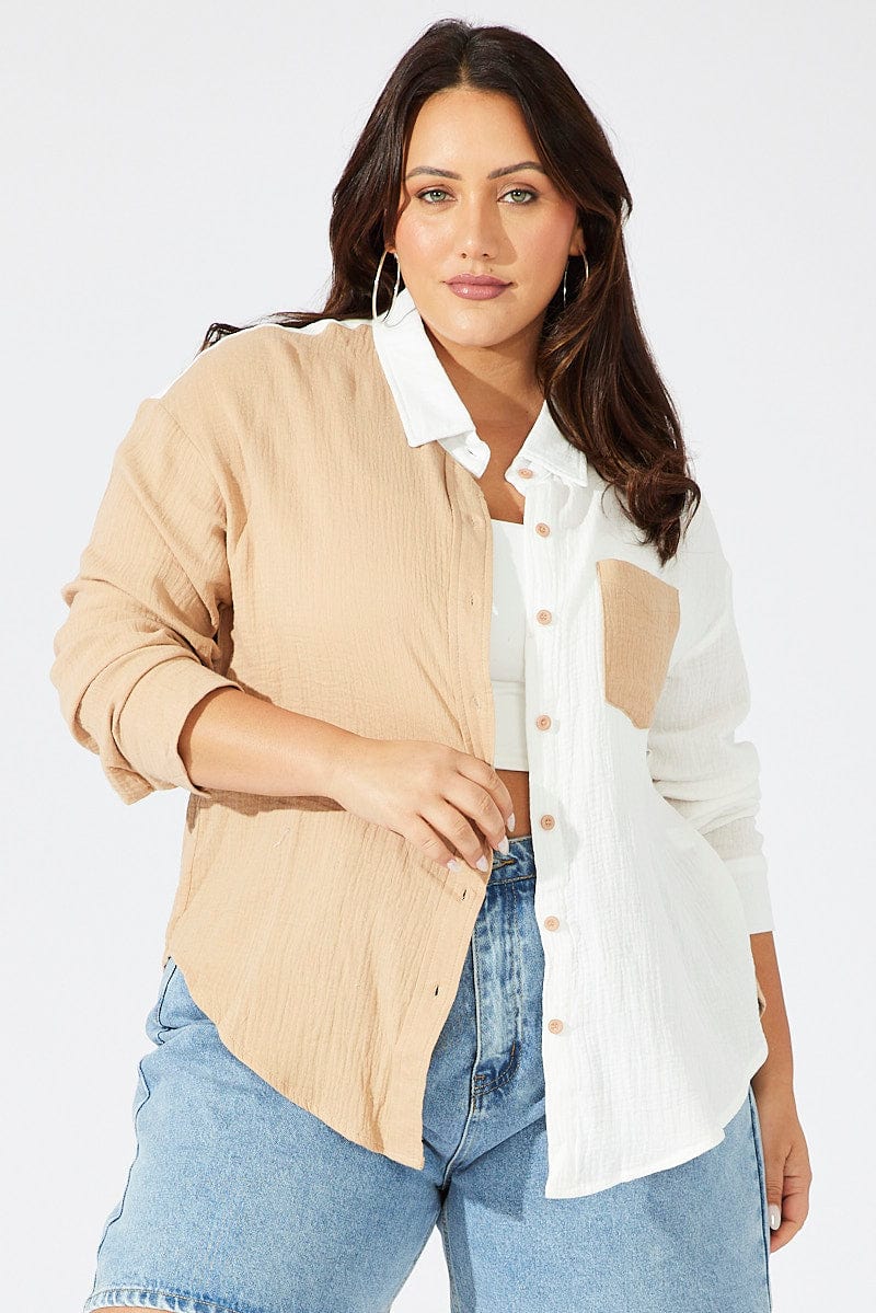 Beige Relaxed Shirt Long Sleeve for YouandAll Fashion