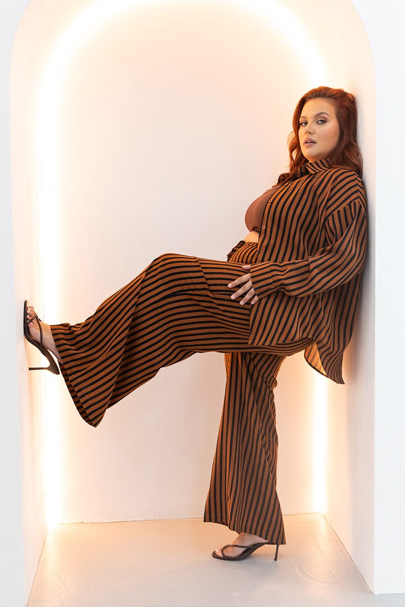 Brown Stripe Relaxed Shirt Long Sleeve for YouandAll Fashion