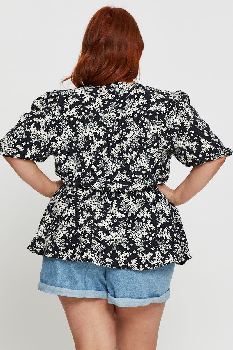 Floral Prt Peplum Top Short Sleeve Wrap For Women By You And All