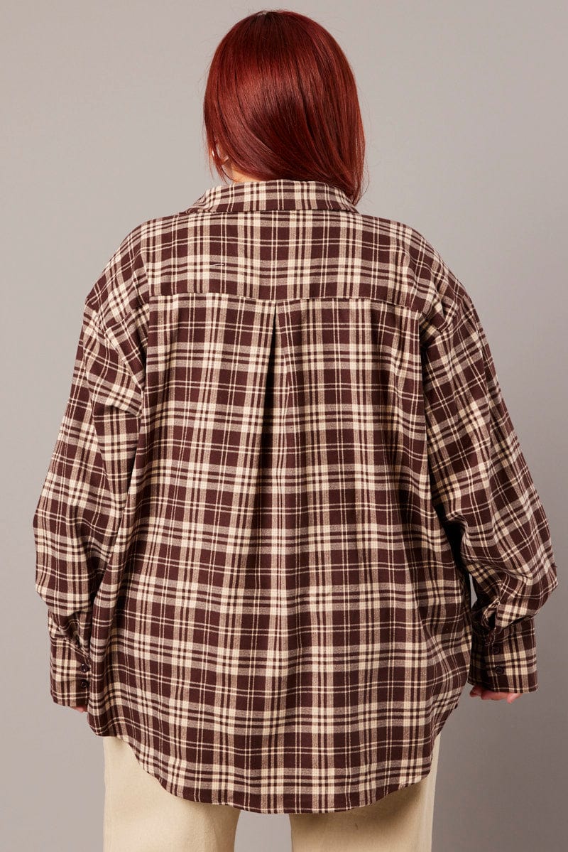 Brown Check Relaxed Shirt Long Sleeve for YouandAll Fashion