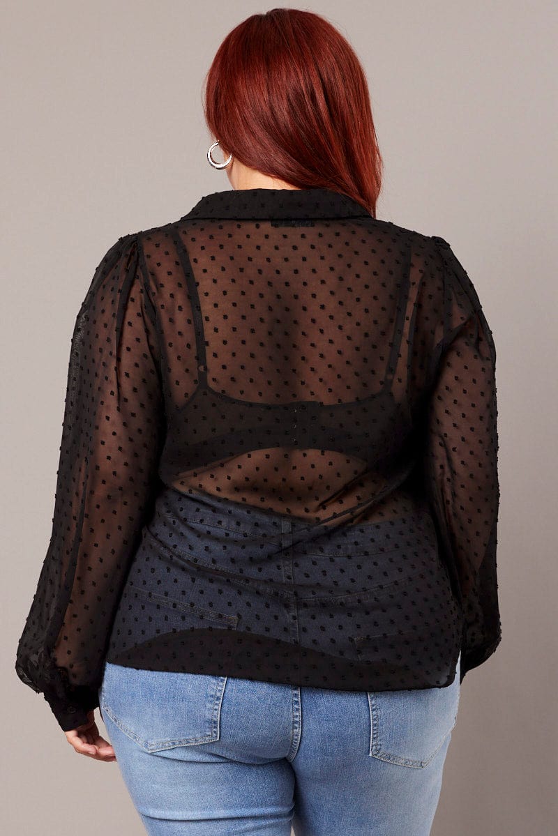 Black Shirt Long Sleeve Self Dot for YouandAll Fashion
