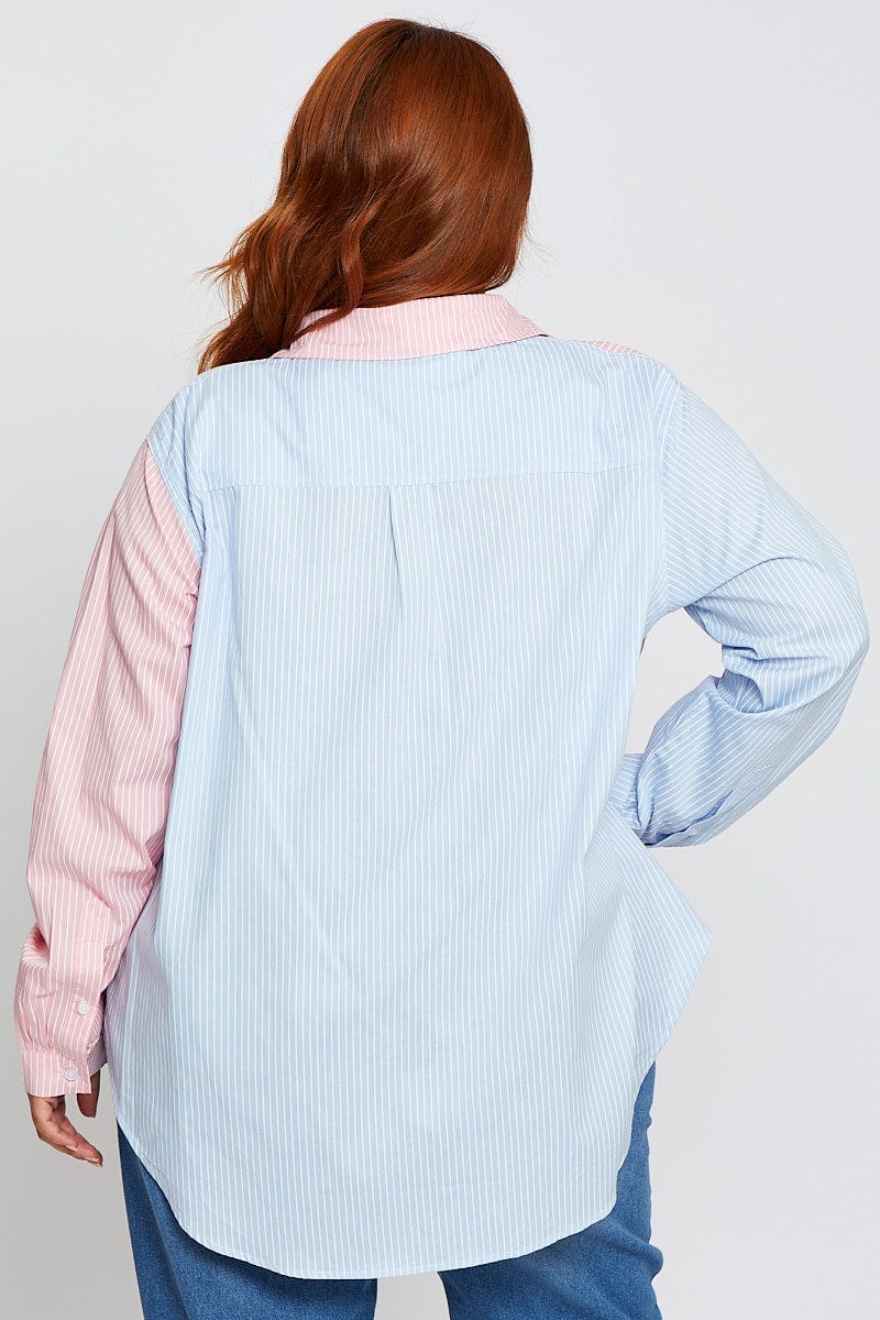 Stripe Shirt Long Sleeve Colourblock For Women By You And All