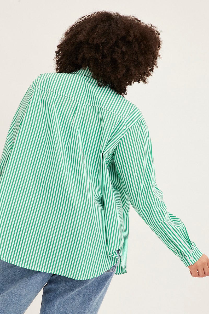 Green Stripe Oversized Shirts Button Through