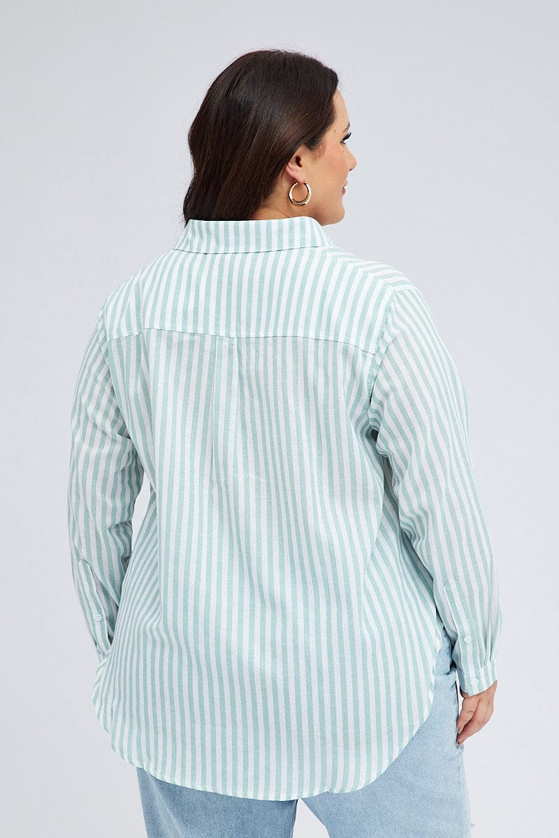 Green Stripe Relaxed Shirt Long Sleeve for YouandAll Fashion