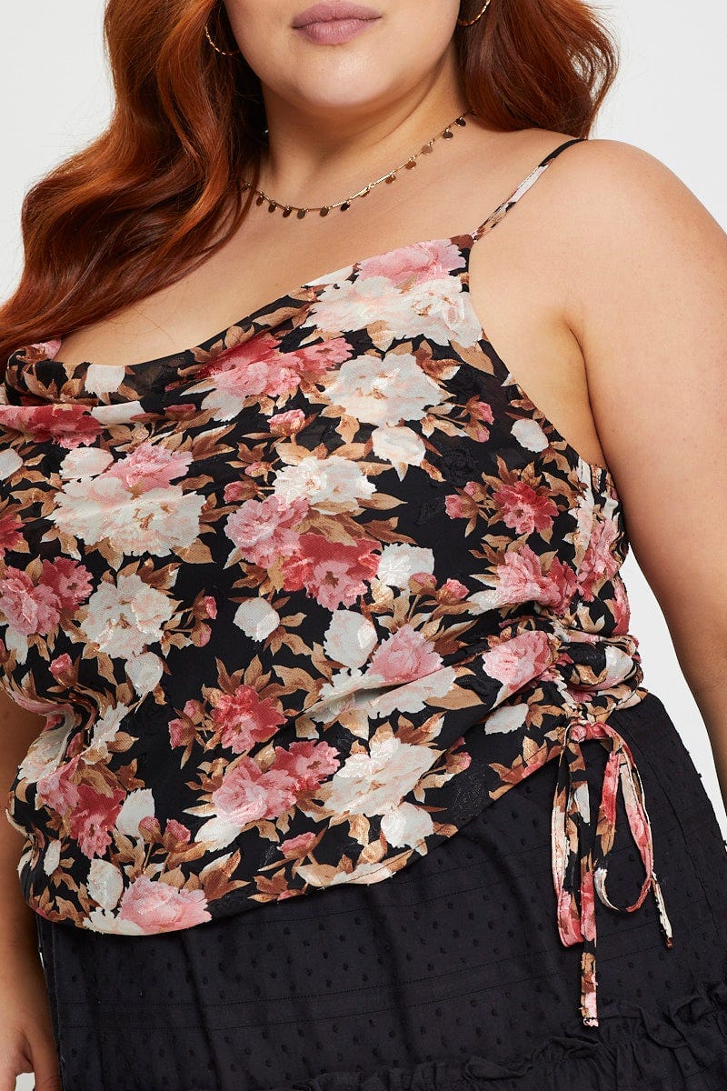 Floral Prt Singlet Top Cowl Neck Ed Side For Women By You And All