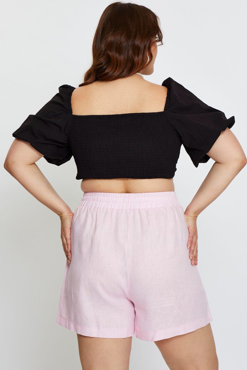 Black Crop Top Short Sleeve Tie Front For Women By You And All