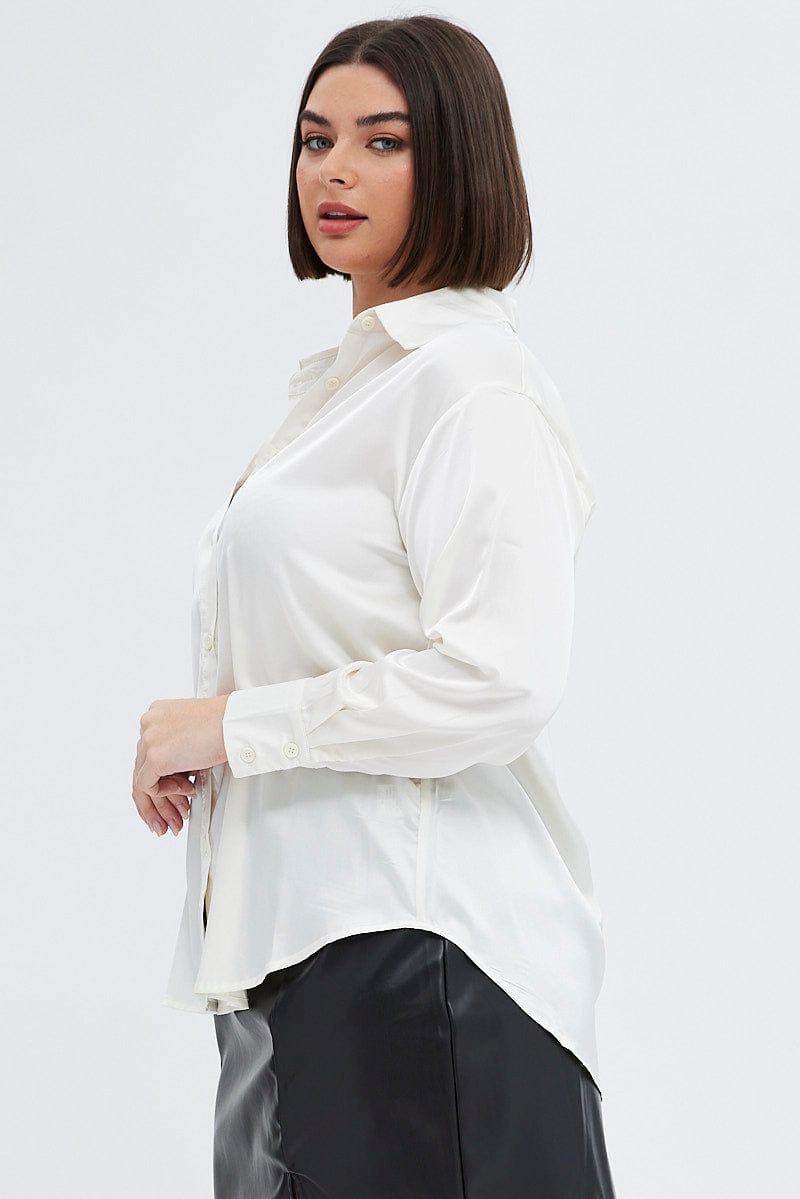 White Relaxed Shirt Long Sleeve Satin for YouandAll Fashion