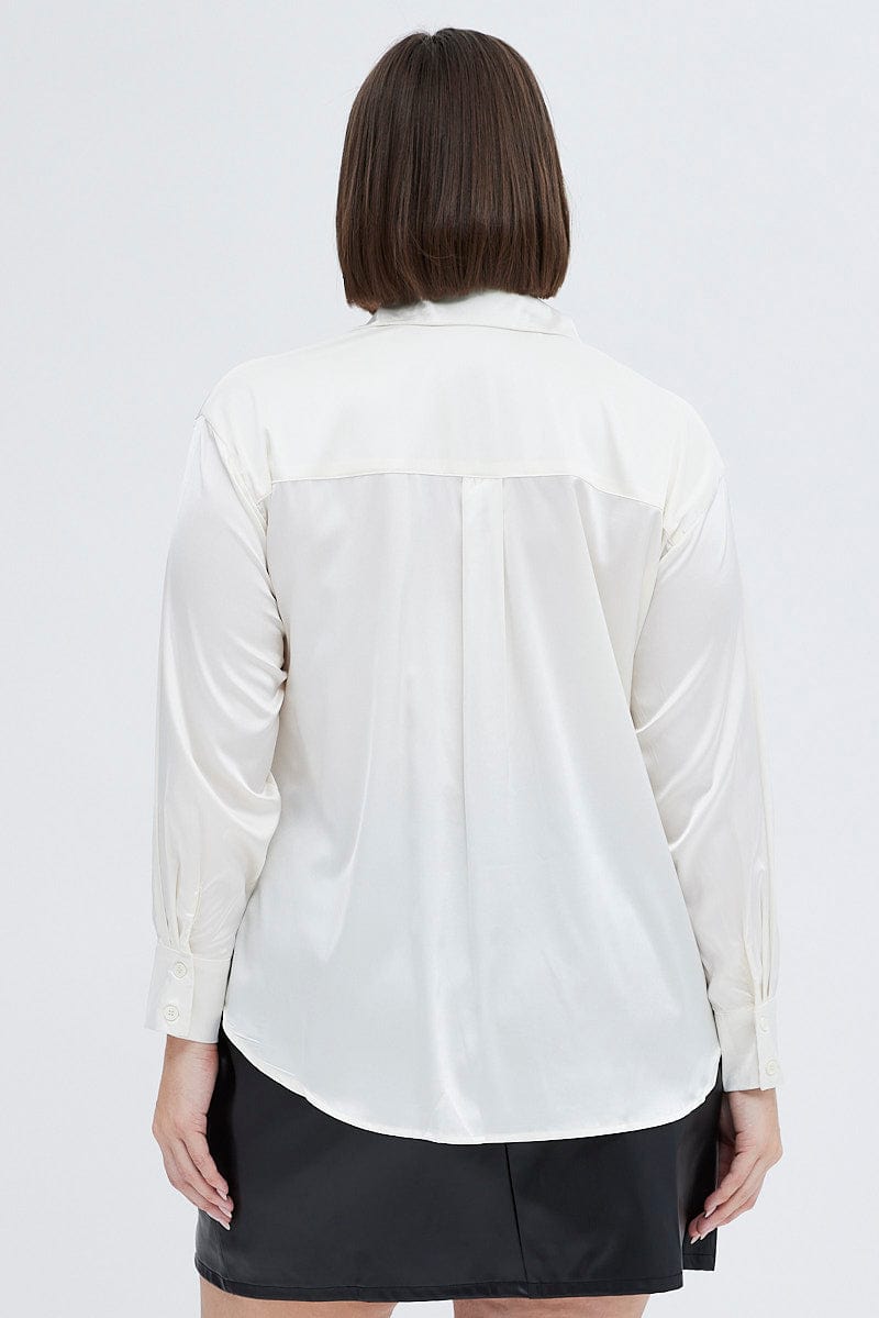 White Relaxed Shirt Long Sleeve Satin for YouandAll Fashion