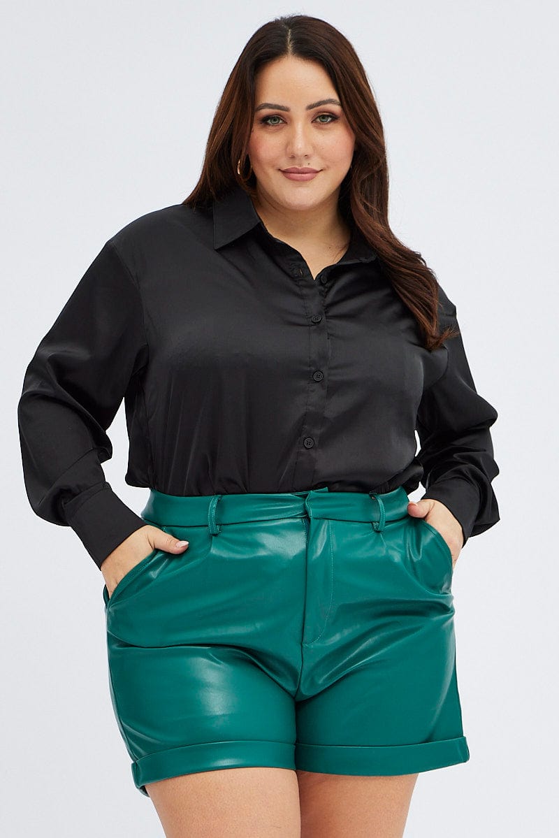 Black Relaxed Shirt Long Sleeve Satin for YouandAll Fashion