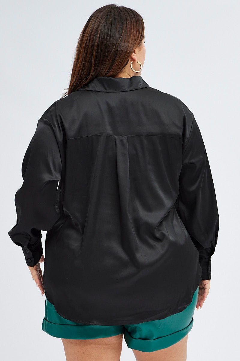 Black Relaxed Shirt Long Sleeve Satin for YouandAll Fashion