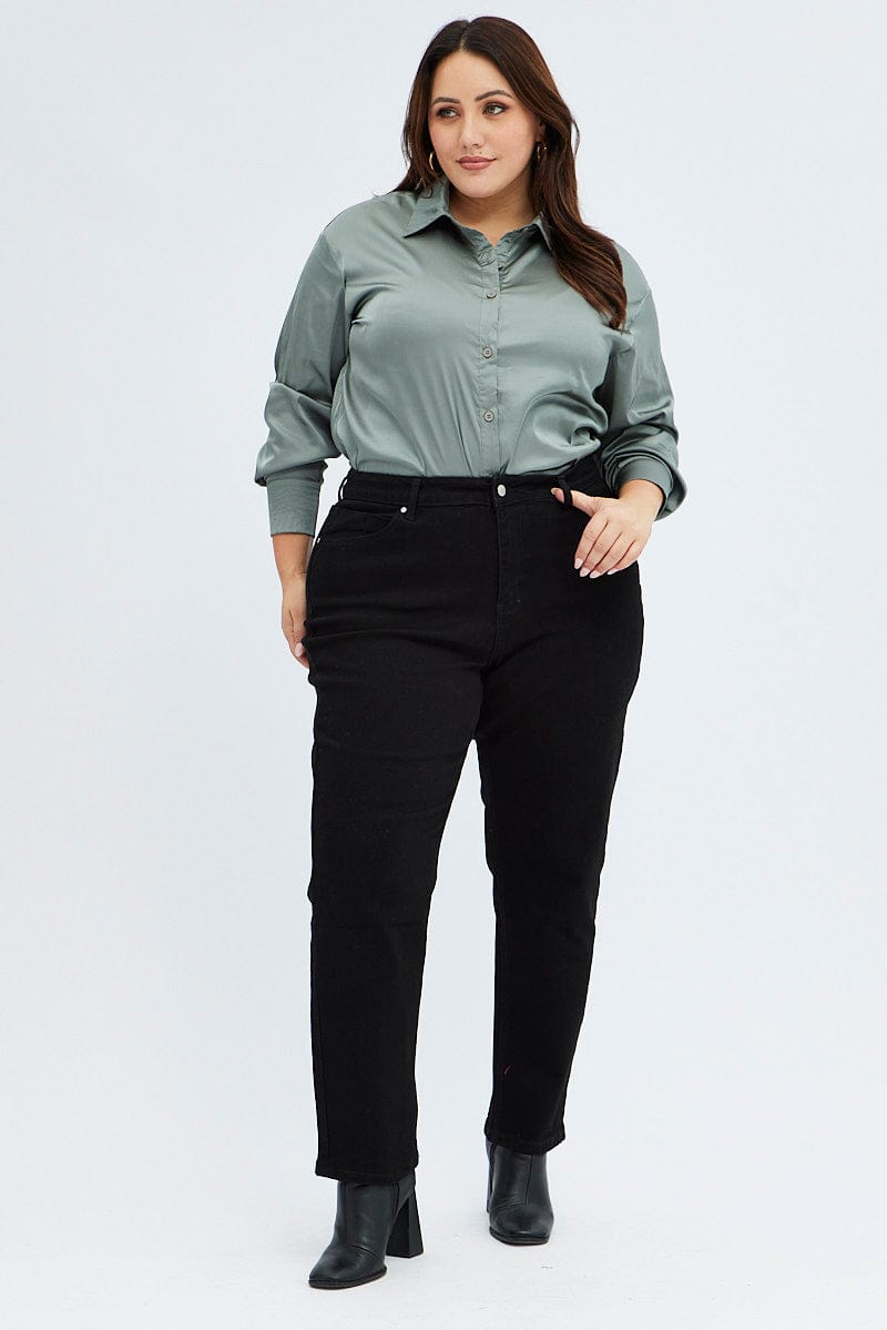 Green Relaxed Shirt Long Sleeve Satin for YouandAll Fashion