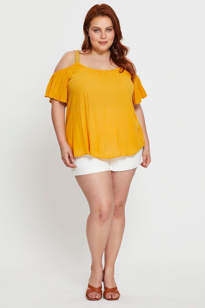 Light Must Cold Shoulder Top Mid Short Sleeve For Women By You And All