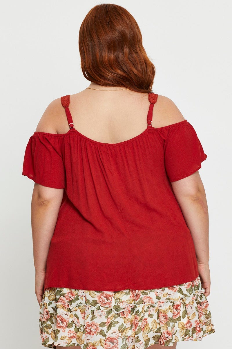 Rust Cold Shoulder Top Mid  Short Sleeve  for Women by You and All