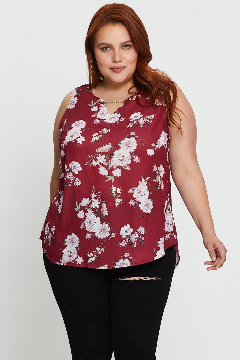 Floral Prt Shell Top Sleeveless Eyelet Chain For Women By You And All