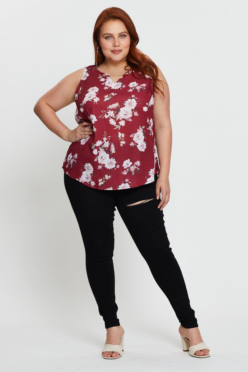 Floral Prt Shell Top Sleeveless Eyelet Chain For Women By You And All