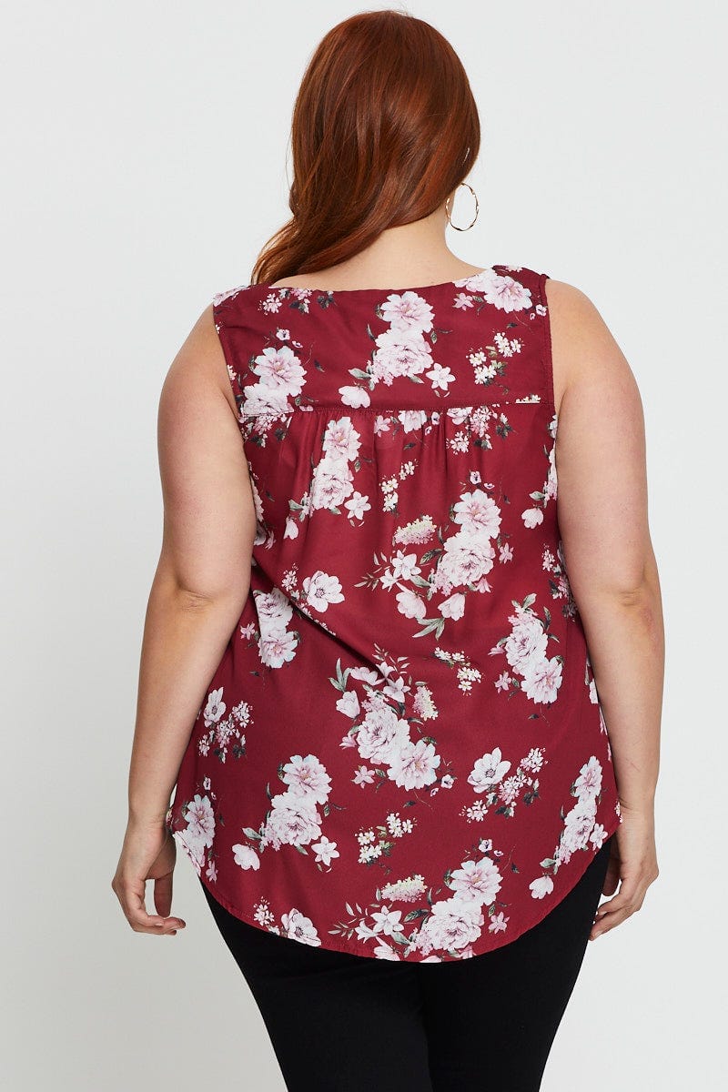Floral Prt Shell Top Sleeveless Eyelet Chain For Women By You And All