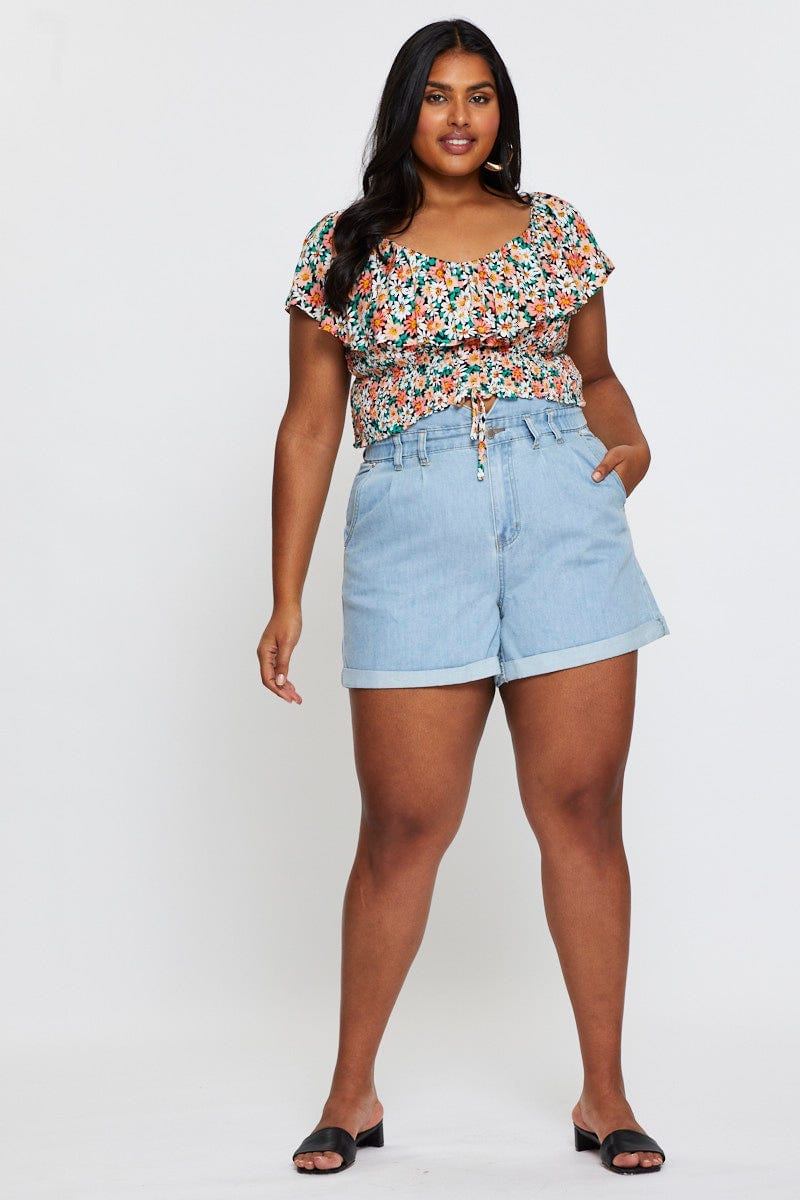 Ditsy Prt Crop Top Short Sleeve Frill For Women By You And All