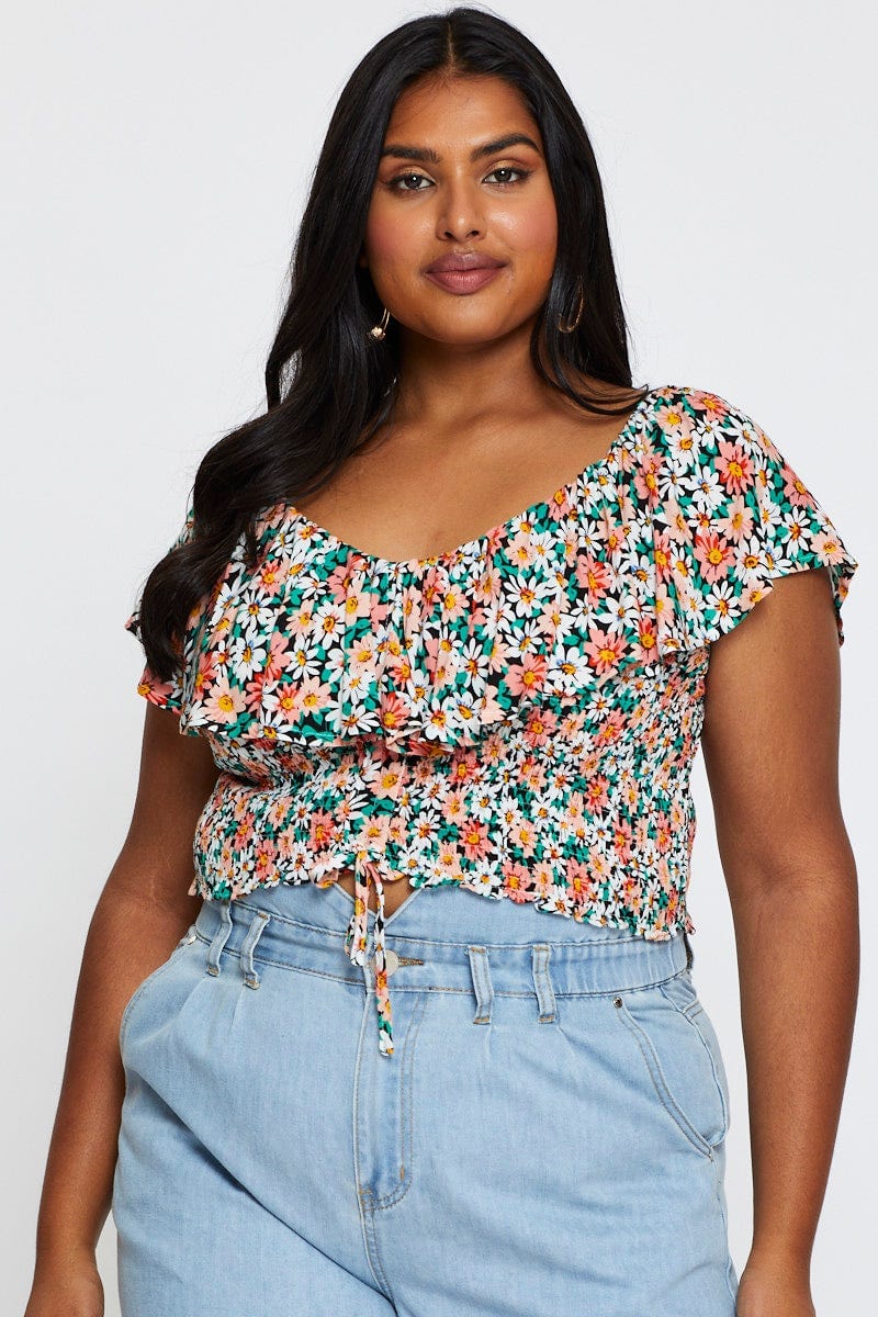 Ditsy Prt Crop Top Short Sleeve Frill For Women By You And All