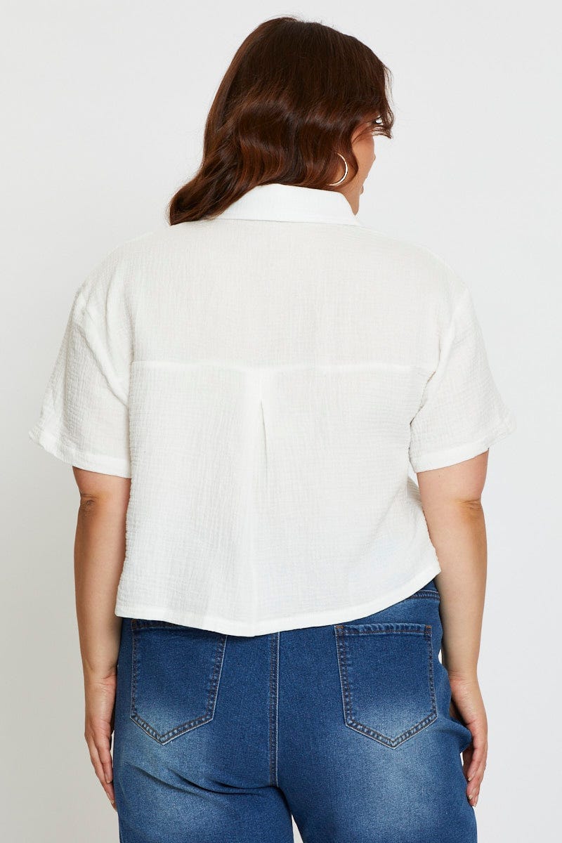 White  Cotton Shirt  Short Sleeve Textured for Women by You and All