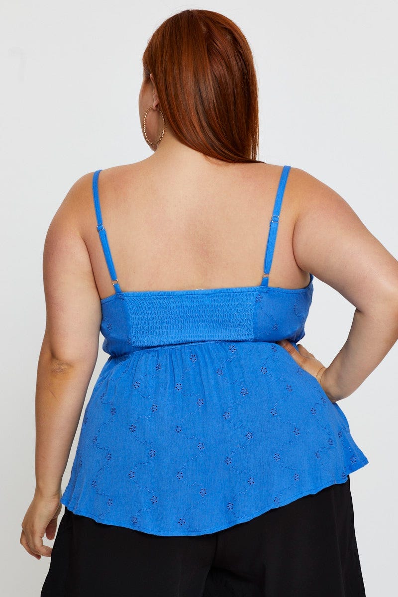 Blue  Peplum Top Sleeveless Embroide for Women by You and All