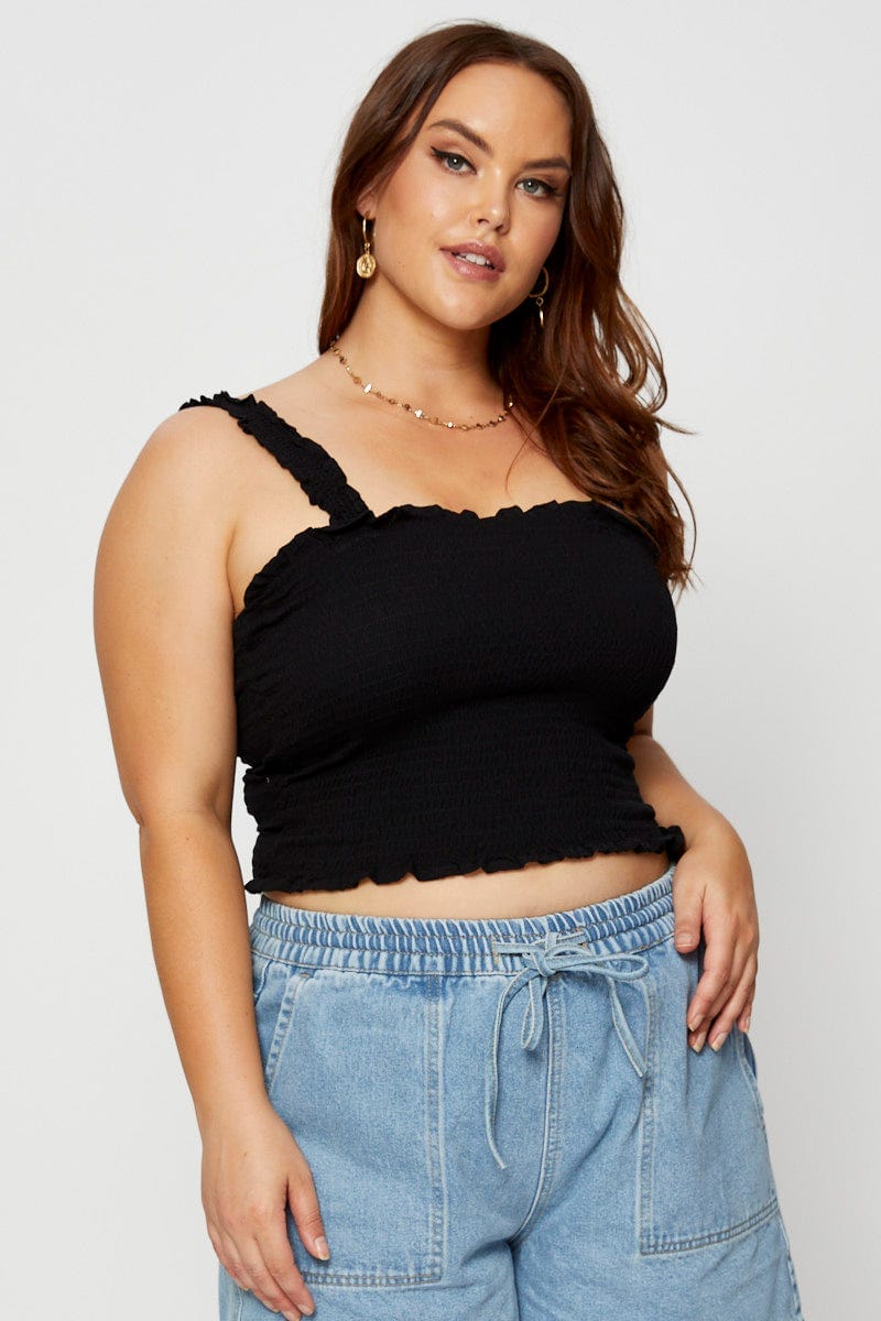 Black Crop Top Sleeveless Shirred For Women By You And All