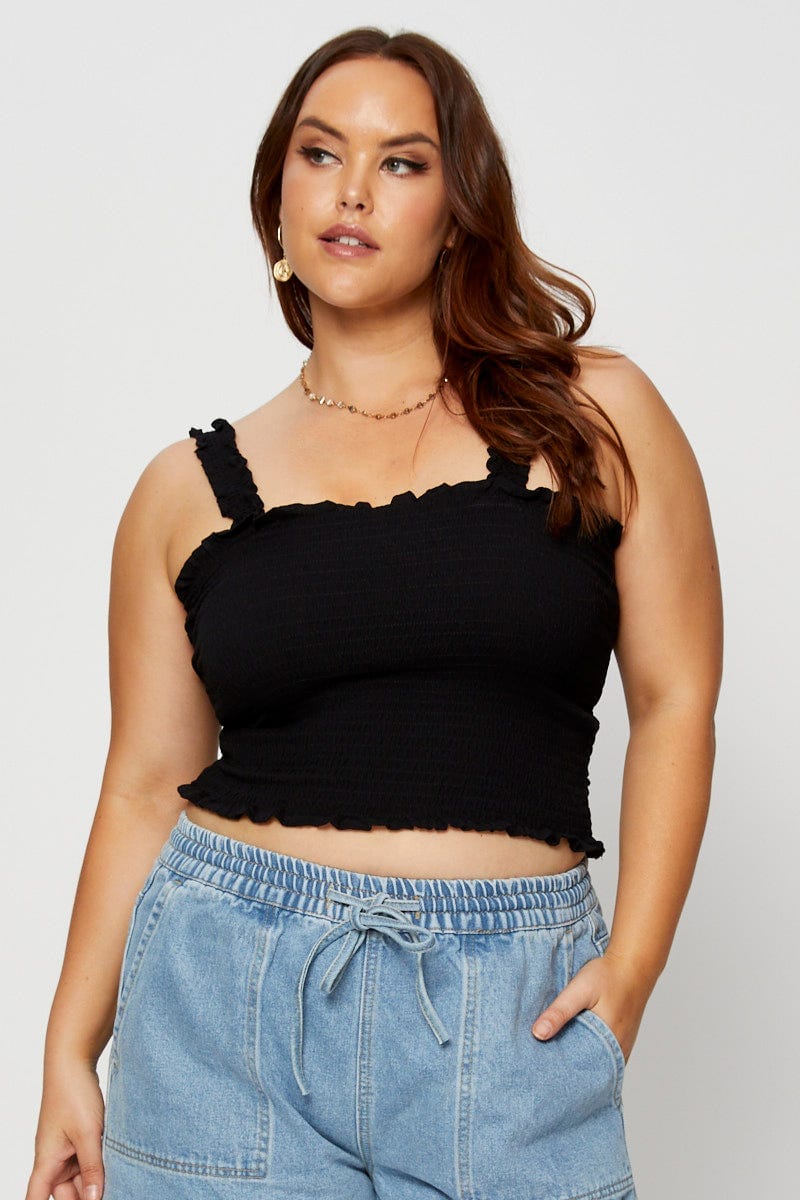 Black Crop Top Sleeveless Shirred For Women By You And All