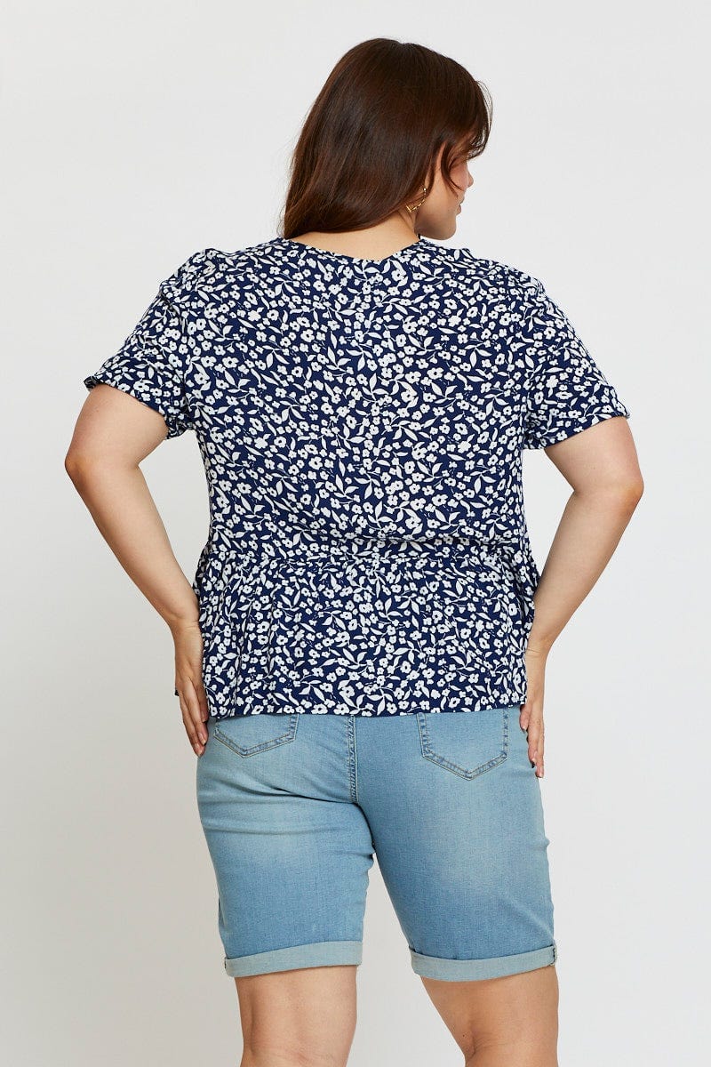 Floral Prt Peplum Top V-Neck Short Sleeve For Women By You And All