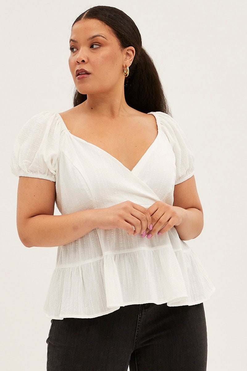 White wrap hot sale peplum top