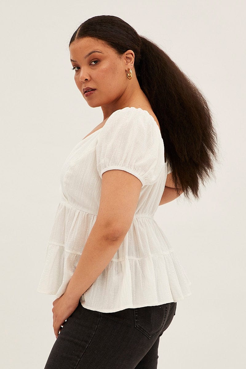 White Wrap Top Short Sleeve Peplum Top for YouandAll Fashion