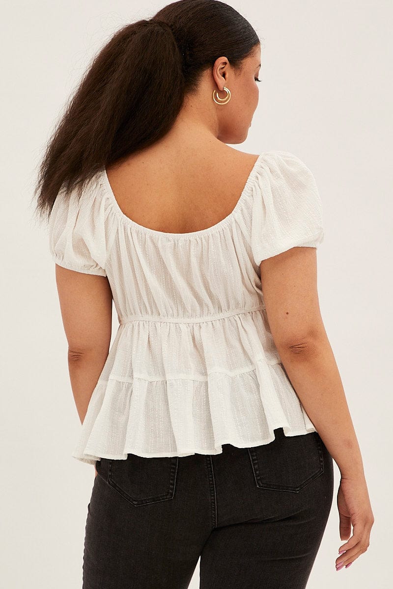 White Wrap Top Short Sleeve Peplum Top for YouandAll Fashion