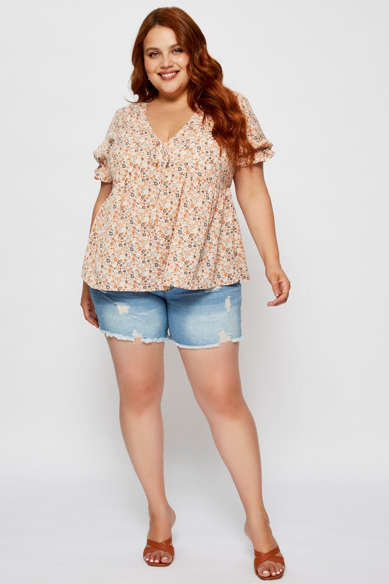 Ditsy Prt Shell Top Short Sleeve For Women By You And All