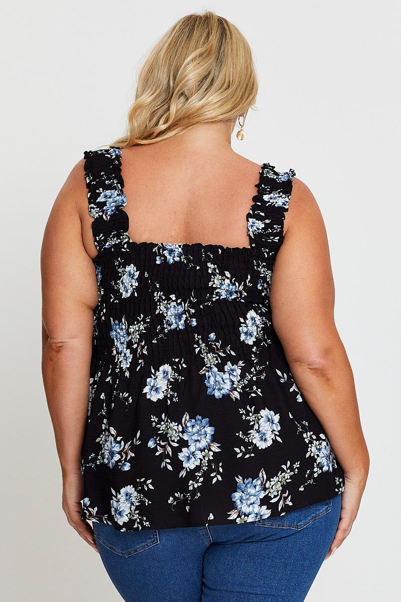 Floral Prt Peplum Top Sleeveless Shirred For Women By You And All