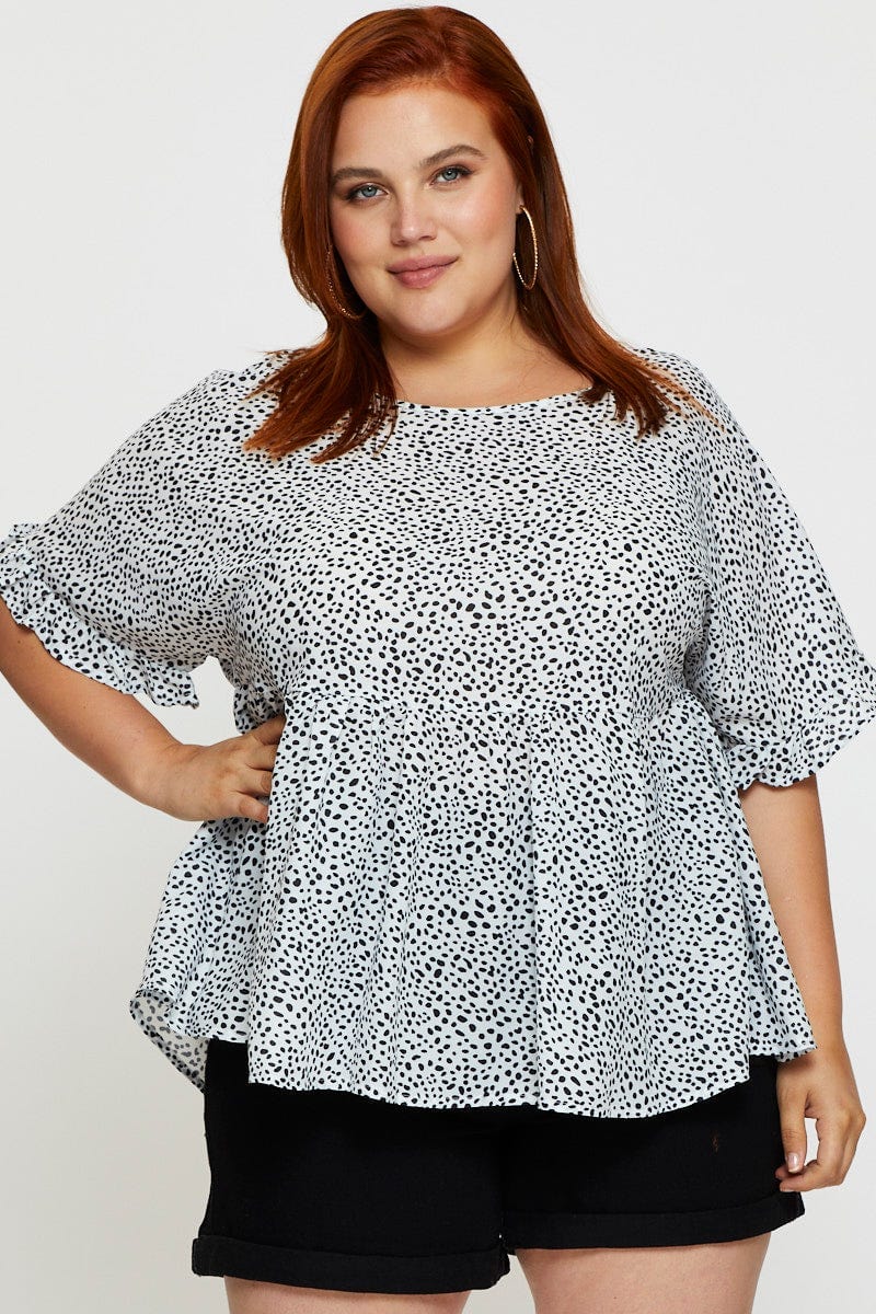 Geo Print Peplum Top Short Sleeve For Women By You And All